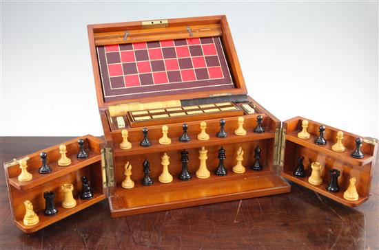 A late Victorian mahogany cased games compendium, by F.H. Ayres, 13in.